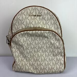Michael Kors Logo Backpack Travel Book Bag Leather Cream 35S7GAYB3B PS-1802 T18
